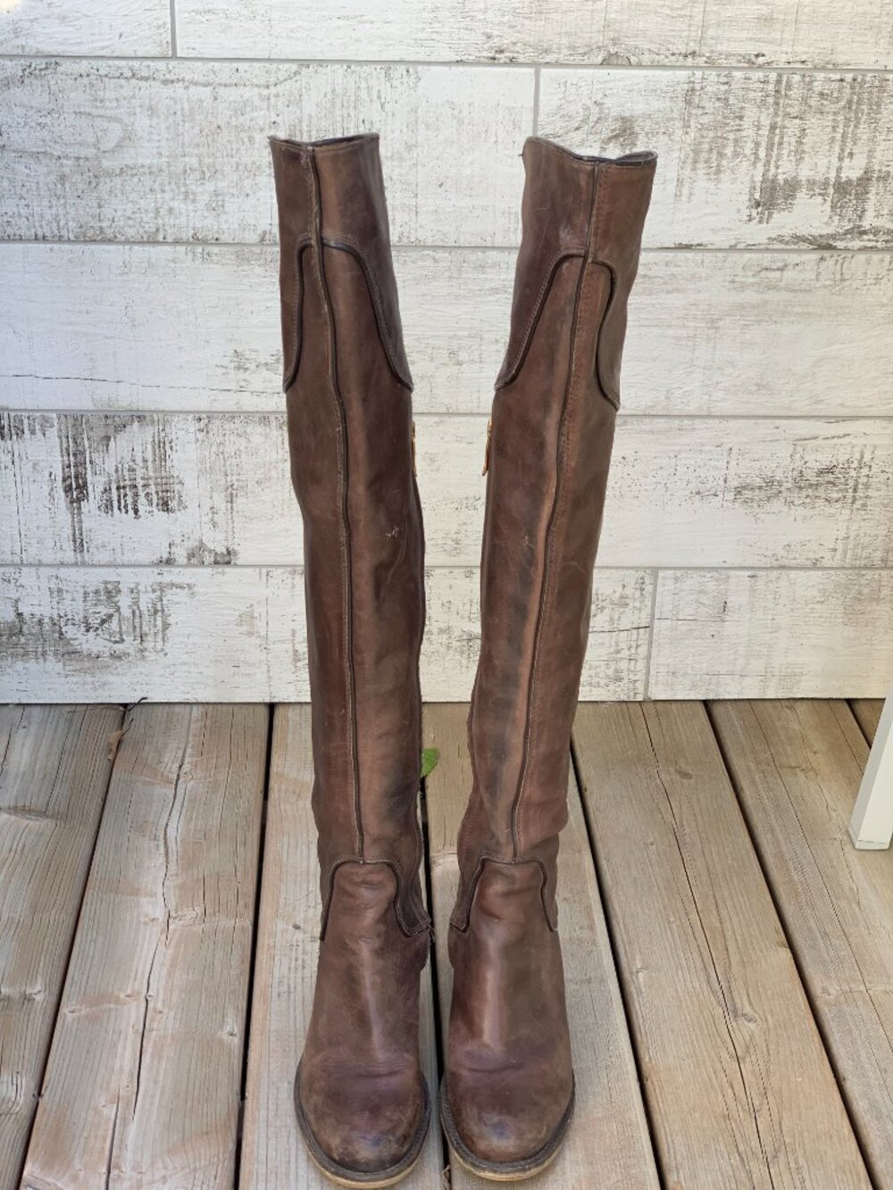 Guess Marciano Over the Knee Riding Boots 9 Brown Distressed Leather Block Heel